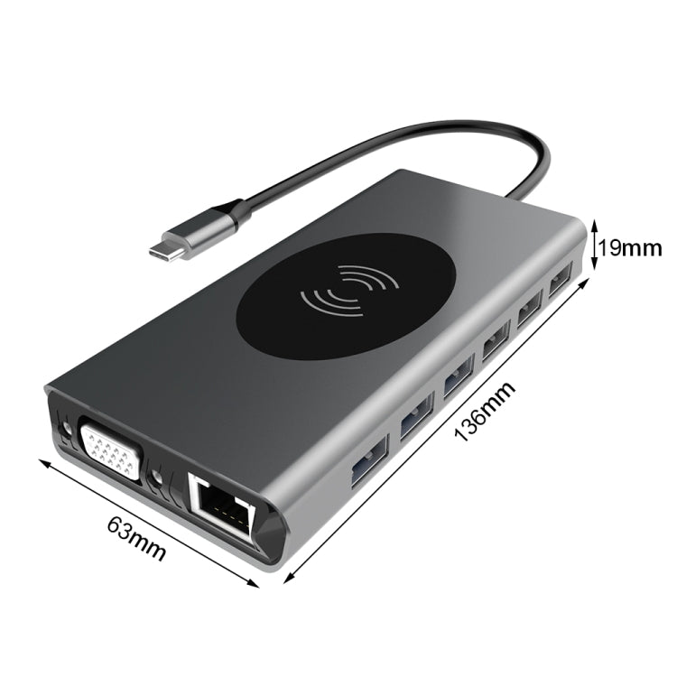 Estación de acoplamiento tipo C HUB USB BX15W con función de carga inalámbrica, BX15W