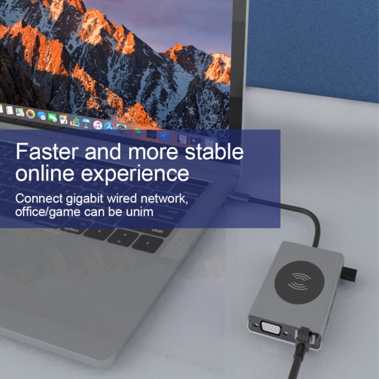 Estación de acoplamiento tipo C HUB USB BX15W con función de carga inalámbrica, BX15W