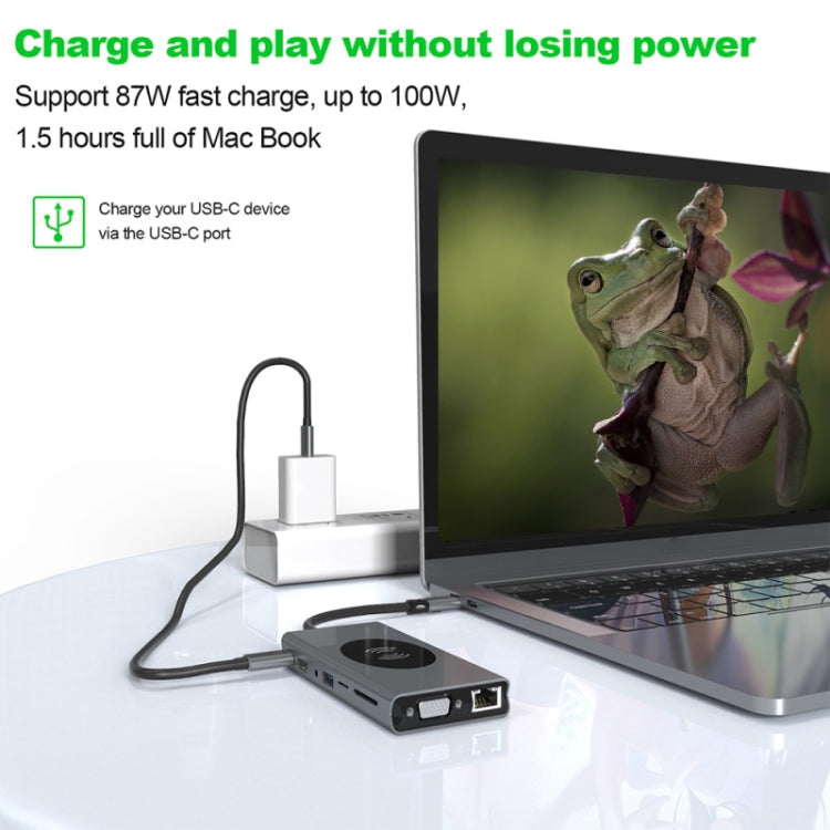 Estación de acoplamiento tipo C HUB USB BX15W con función de carga inalámbrica, BX15W