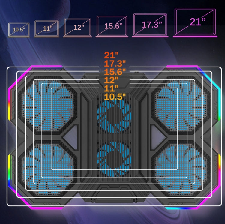 F12 6 Fans USB Semiconductor Computer Radiator Notebook Stand con soporte para teléfono, Blue Light, Blue Light + RGB Light