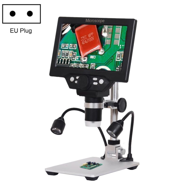 G1200D Microscopio de soporte de escritorio digital electrónico portátil con pantalla LCD de 7 pulgadas 1200X, EU Plug With Battery, US Plug With Battery, AU Plug With Battery, UK Plug With Battery