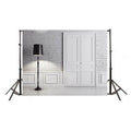 2,1 m x 1,5 m 3D Anchor Live Room Photo Studio Tela de fondo, Door & Standing lamp