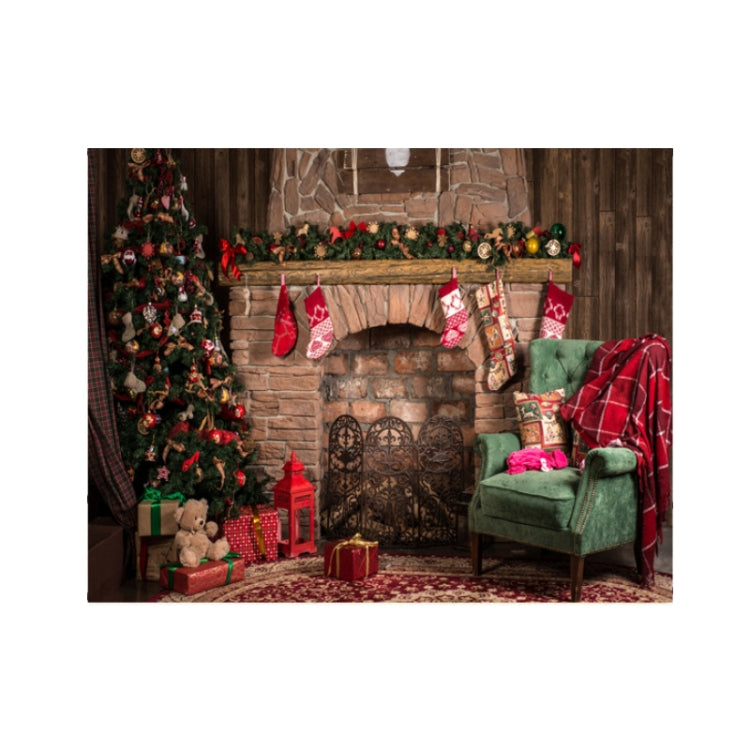 Tela de fondo de estudio de chimenea de Navidad 3D de 2,1 m x 1,5 m, Christmas Fireplace