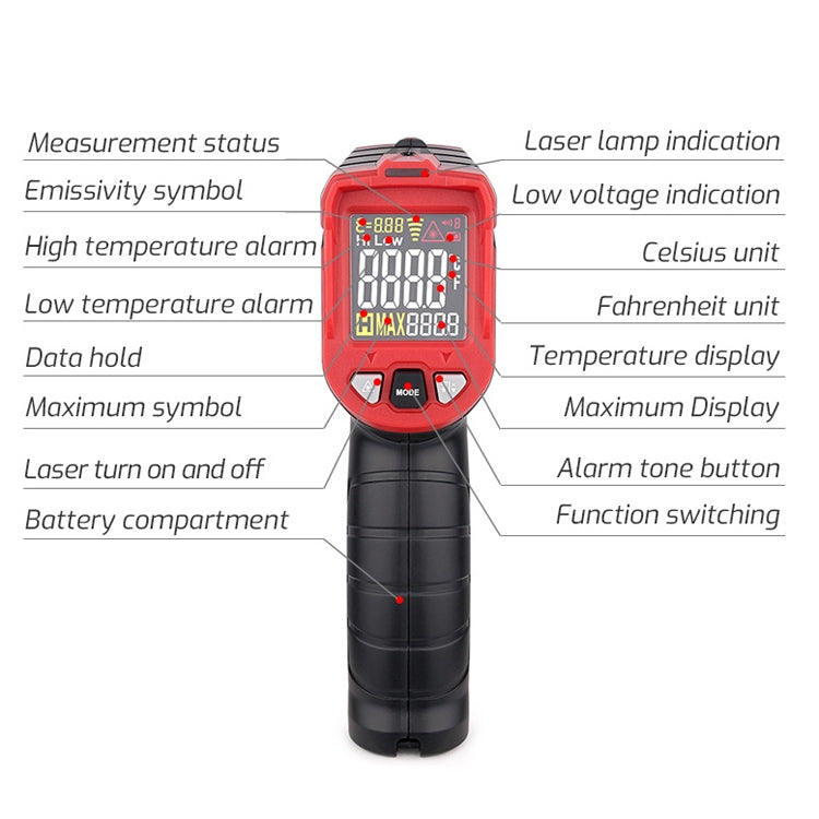 Termómetro infrarrojo de pantalla colorida TASI, -50-480 grados Celsius, TA601A