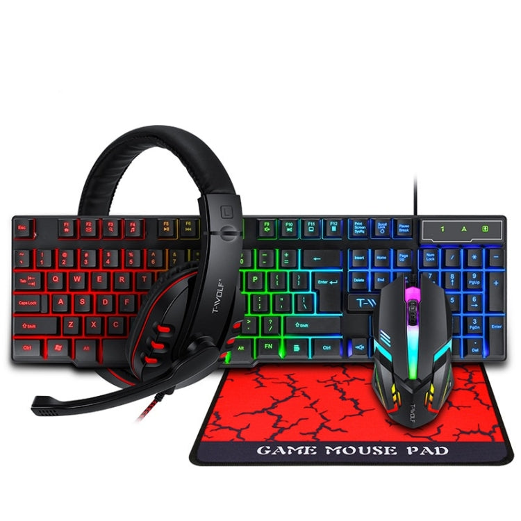 T-WOLF TF-800 Juego de auriculares con teclado y ratón luminosos para juegos 4 en 1