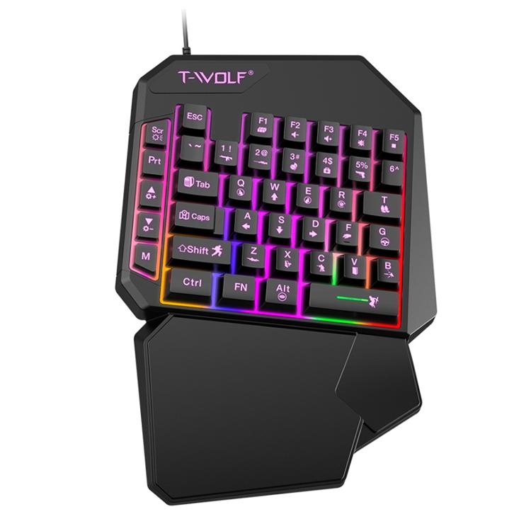 Teclado de una mano para juegos móviles T-WOLF，Especificación:, T19 Keyboard, TF-900 Set, Keyboard + Mouse + Throne