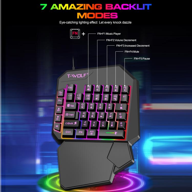 Teclado de una mano para juegos móviles T-WOLF，Especificación:, T19 Keyboard, TF-900 Set, Keyboard + Mouse + Throne