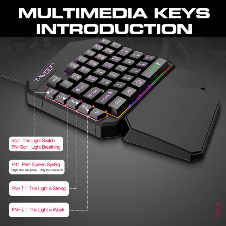 Teclado de una mano para juegos móviles T-WOLF，Especificación:, T19 Keyboard, TF-900 Set, Keyboard + Mouse + Throne