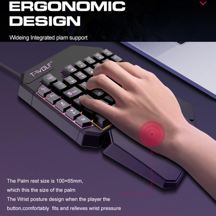 Teclado de una mano para juegos móviles T-WOLF，Especificación:, T19 Keyboard, TF-900 Set, Keyboard + Mouse + Throne