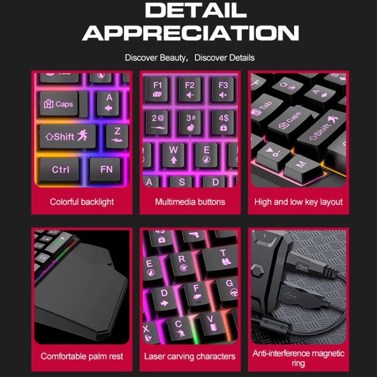 Teclado de una mano para juegos móviles T-WOLF，Especificación:, T19 Keyboard, TF-900 Set, Keyboard + Mouse + Throne