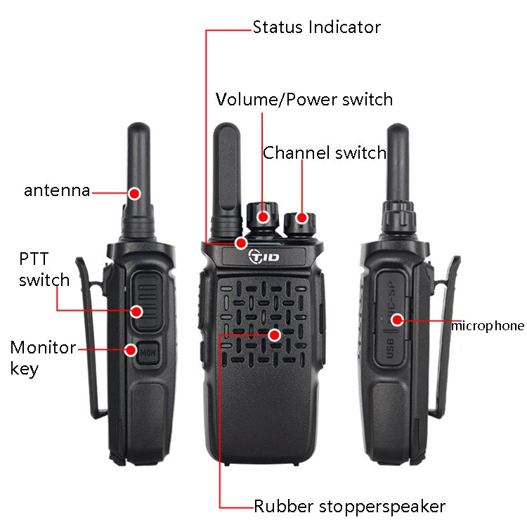 1 par TID 118 pequeño Walkie Talkie comunicación por Radio, enchufe CN