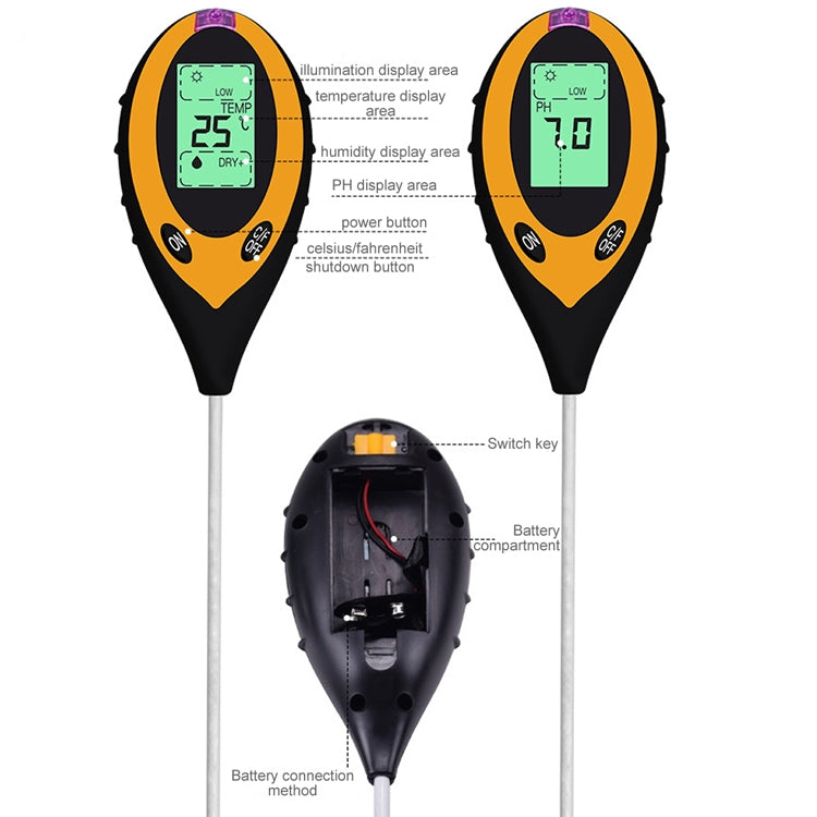TR01 4 en 1 Detector de suelo Probador electrónico de PH del suelo, 4 In 1