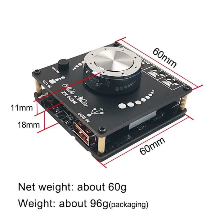 ZK-502M Placa base de amplificador de potencia digital Bluetooth estéreo, ZK-502M