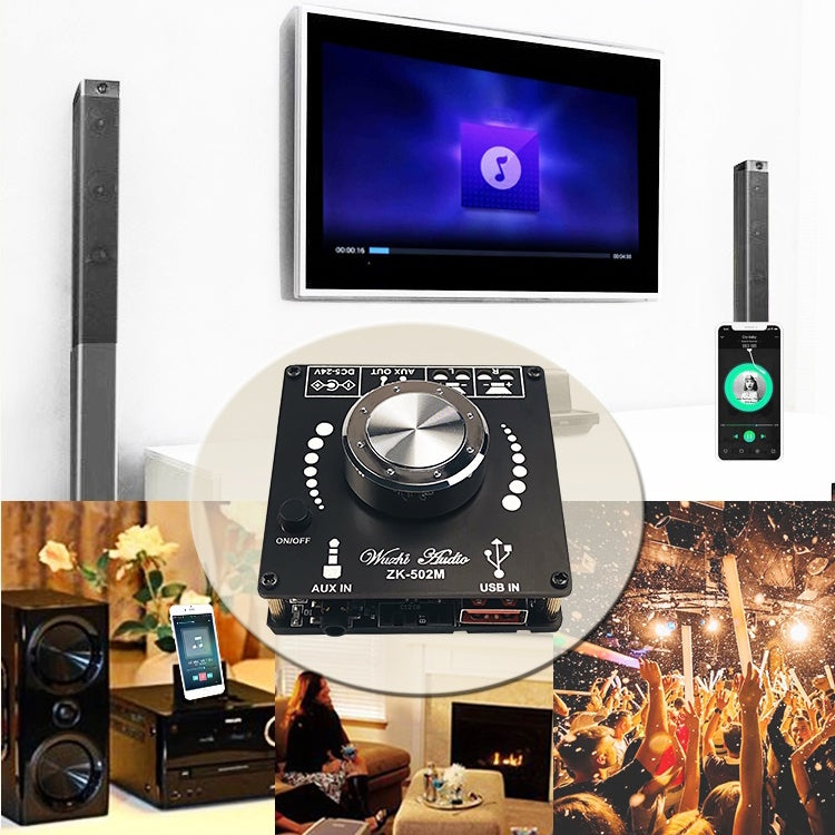 ZK-502M Placa base de amplificador de potencia digital Bluetooth estéreo, ZK-502M