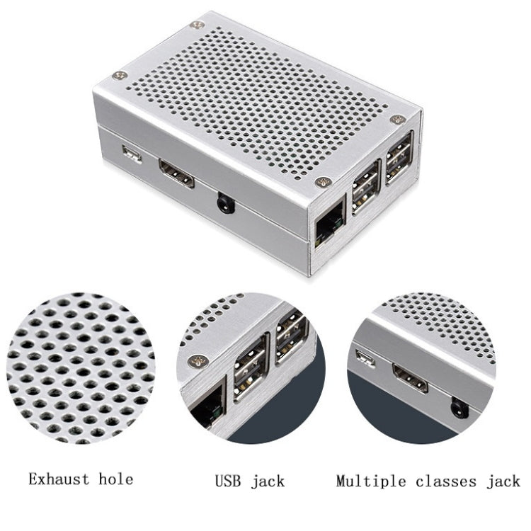 Caja de refrigeración de rejilla de carcasa de aleación de aluminio para Raspberry Pi 3 Modelo B Pi 2/B +, Black, Black with Fan, Silver, Silver with Fan