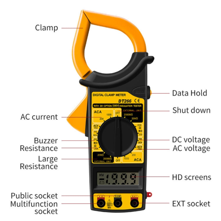 Multímetro de abrazadera automático de alta precisión ANENG DT266 con zumbador, DT266 Yellow, DT266 Red
