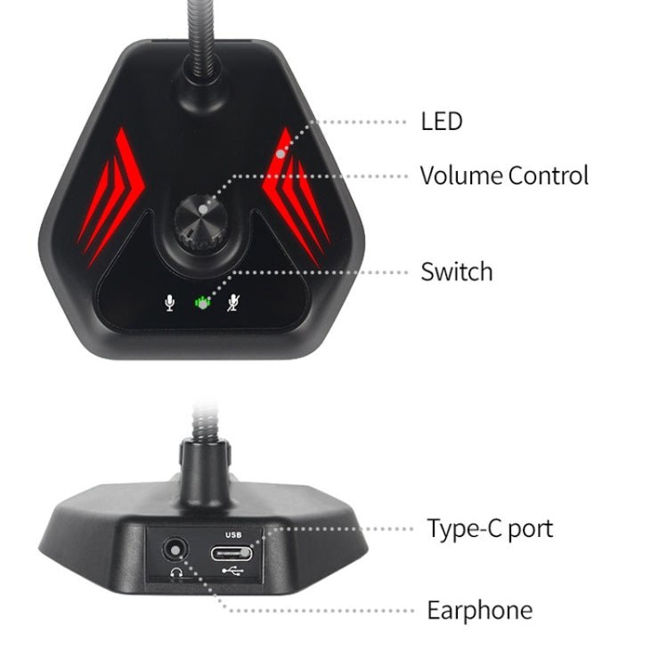 Micrófono de condensador de cuello de ganso para computadora de escritorio MI520, 6.35mm Interface, USB Version without RGB Breathing Lamp, USB Version with RGB Breathing Lamp