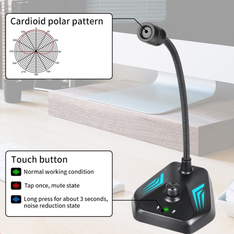 Micrófono de condensador de cuello de ganso para computadora de escritorio MI520, 6.35mm Interface, USB Version without RGB Breathing Lamp, USB Version with RGB Breathing Lamp