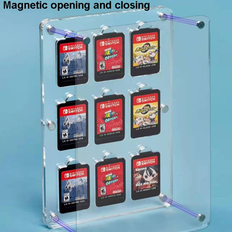 Caja de almacenamiento de tarjeta de juego magnética de cristal transparente para interruptor, 9 Grid, 14 Grid, 27 Grid