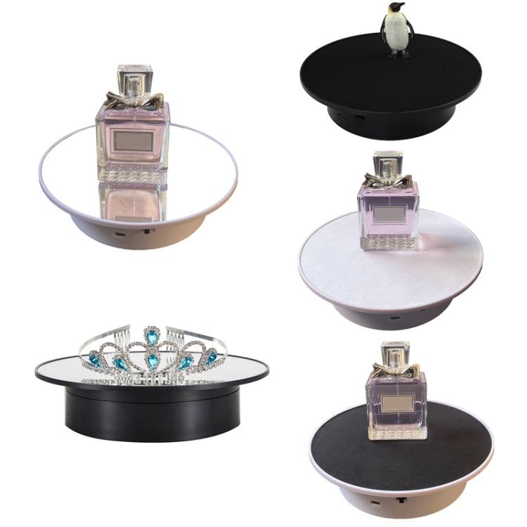 Soporte de exhibición giratorio de alimentación USB de 25 cm, accesorios de grabación de vídeo, plato giratorio, Black Mirror, White Mirror, Golden Mirror, Silver Mirror, White+White Velvet, White+Black Velvet, White Bottom Frosted, Black Bottom Froste...