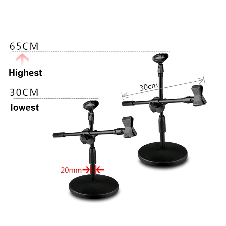 LKT-300 30-65cm Soporte de micrófono doble con base de disco de metal completo, tamaño:, 140mm Base, 160mm Base