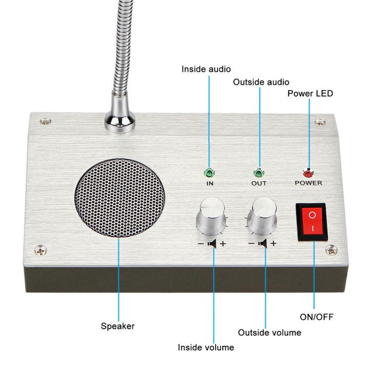 ZHUDELE ZDL-9908 Ventana Walkie-talkie bidireccional Banco/Hospital/Estación/Contador Micrófono Amplificador, Enchufe de la UE, EU Plug, UK Plug, US Plug