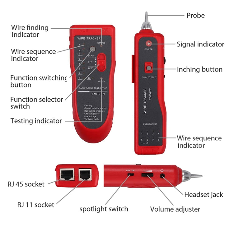 Wire Tracker Network Cable Detector RJ45 RJ11 Tester para líneas telefónicas y cables LAN, RJ45 RJ11 Tester