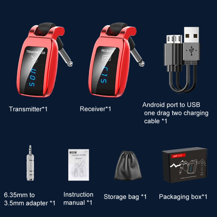U12DX 6.35mm Jack Wireless Guitar Transmisor Receptor Adaptador Recargable, U12DX Red, U12DX Black