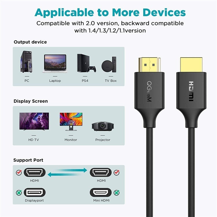 QGeeM QG-AV16 HD TV Proyección de Blu-Ray Cable de TV HDMI compatible con 4K, 1 m, 1.83 m, 3 m