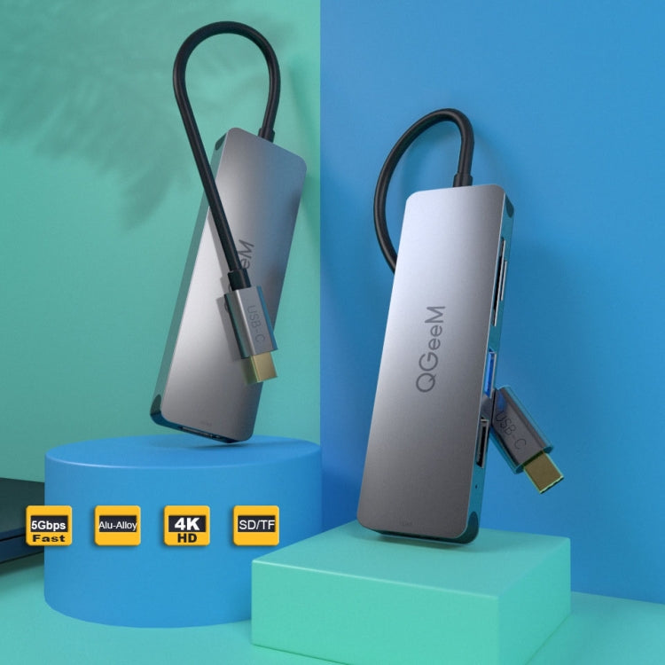 Adaptador HUB de extensión QGeeM QG-UH05-4 5 en 1 TYPE-C Compatible con lector SD/TF, 5 In 1