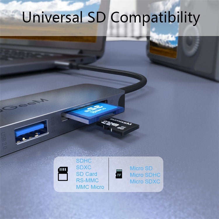 Adaptador HUB de extensión QGeeM QG-UH05-4 5 en 1 TYPE-C Compatible con lector SD/TF, 5 In 1