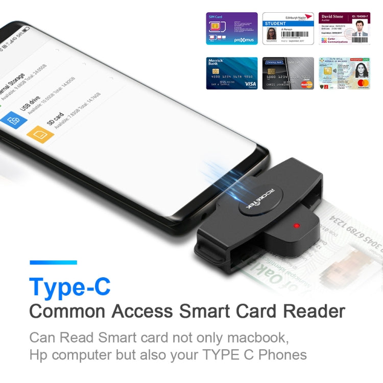 Rocketek CSCR3 Lector de tarjetas CAC inteligente Tipo-C Declaración de impuestos bancarios Tarjeta SIM / Lector de tarjetas de identificación de tarjeta IC