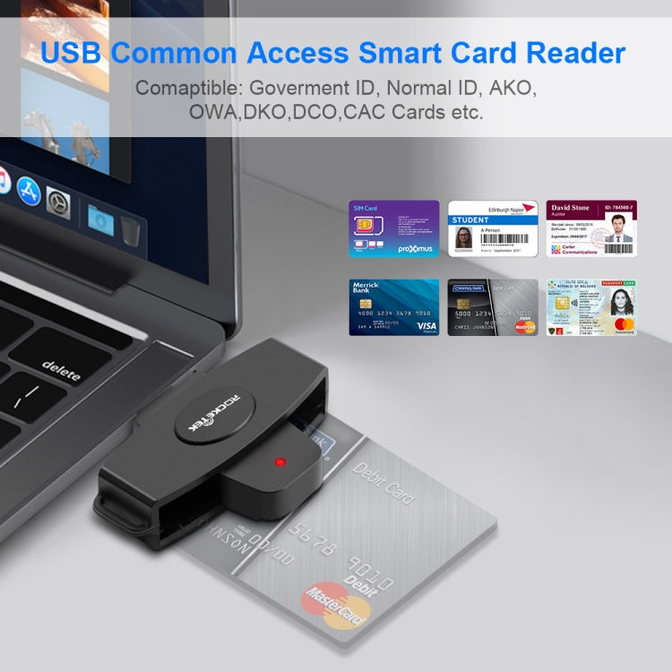 Rocketek CSCR3 Lector de tarjetas CAC inteligente Tipo-C Declaración de impuestos bancarios Tarjeta SIM / Lector de tarjetas de identificación de tarjeta IC