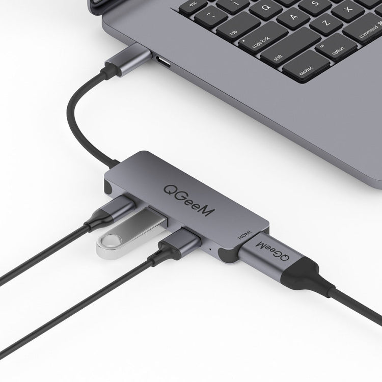 QGeeM UH04-1 4 en 1 USB 3.0 Multifunción Tipo-C Extensión HUB Adaptador, 4 In 1