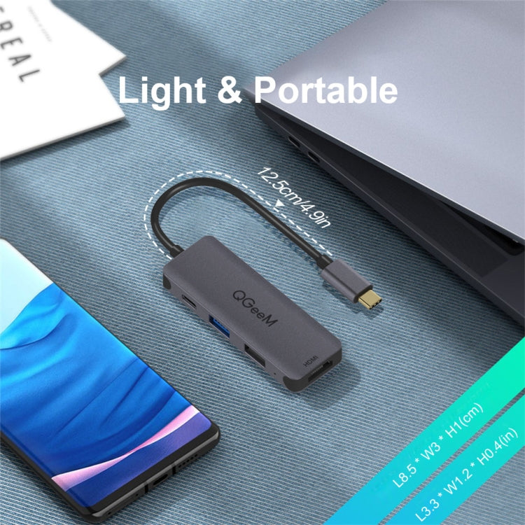 QGeeM UH04-1 4 en 1 USB 3.0 Multifunción Tipo-C Extensión HUB Adaptador, 4 In 1