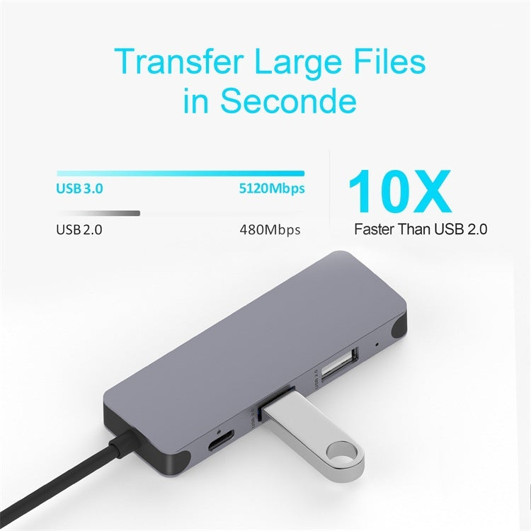 QGeeM UH04-1 4 en 1 USB 3.0 Multifunción Tipo-C Extensión HUB Adaptador, 4 In 1