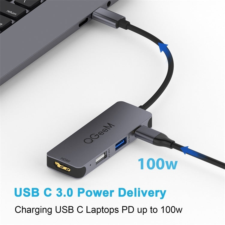 QGeeM UH04-1 4 en 1 USB 3.0 Multifunción Tipo-C Extensión HUB Adaptador, 4 In 1