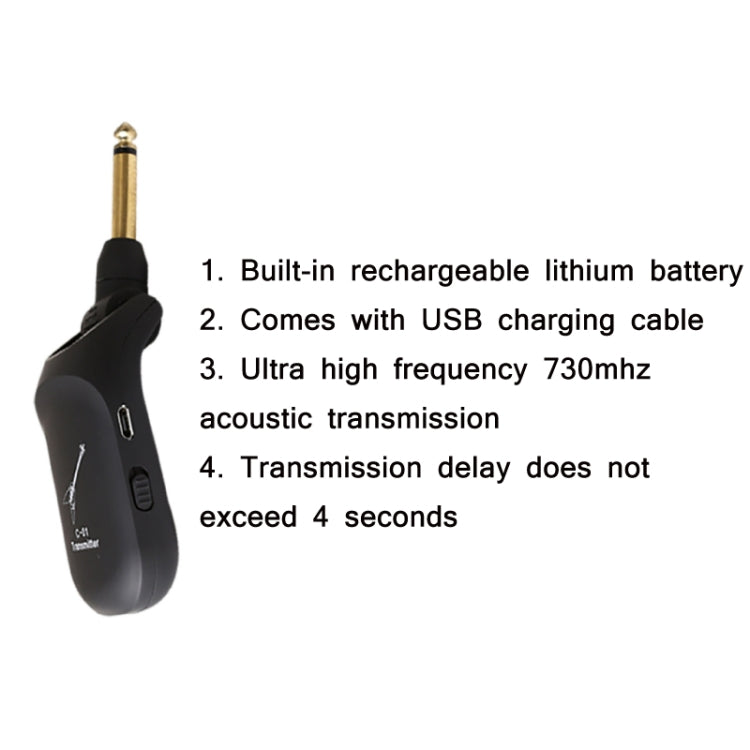 Receptor transmisor de audio inalámbrico para guitarra eléctrica C01, Black