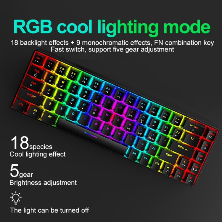 ZIYOU LANG T8 68 teclas RGB Teclado mecánico para juegos luminosos, longitud del cable: 1,6 m, T8 Black Green Shaft, T8 Black Tea Shaft, T8 White Green Shaft, T8 White Red Shaft, T8 Blue Green Shaft, T8 Pink Green Shaft, T8 Purple Green Shaft