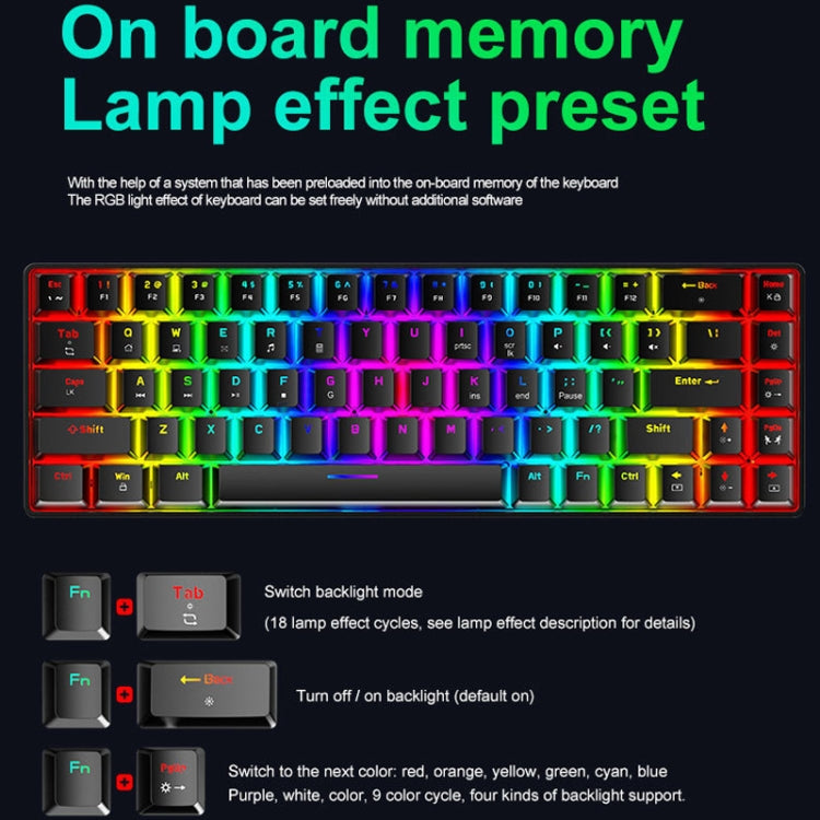 ZIYOU LANG T8 68 teclas RGB Teclado mecánico para juegos luminosos, longitud del cable: 1,6 m, T8 Black Green Shaft, T8 Black Tea Shaft, T8 White Green Shaft, T8 White Red Shaft, T8 Blue Green Shaft, T8 Pink Green Shaft, T8 Purple Green Shaft
