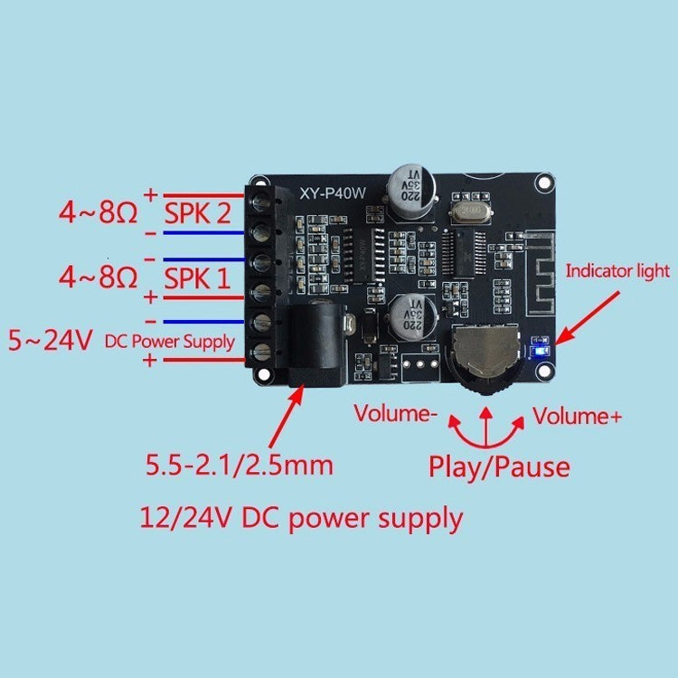 Placa amplificadora de potencia Bluetooth estéreo de 30W/40W, módulo de potencia Digital de alta potencia de 12V/24V, 30W/40W Bare Plate, 30W/40W With Acrylic Shell