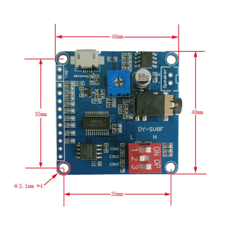 MP3 Voice Play Broadcast Module Chip Serial Port Control Descarga USB con 8M Storage Play Board