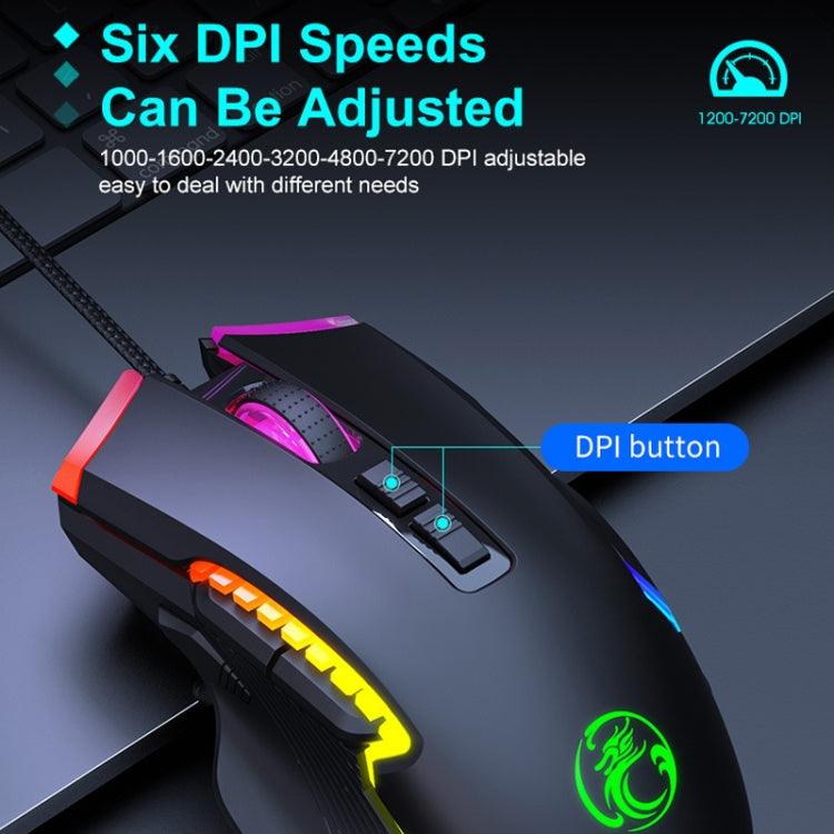 IMICE T70 Ratón para juegos con cable programable con iluminación RGB de 7200 ppp de 8 botones, longitud del cable: 1,8 m, T70