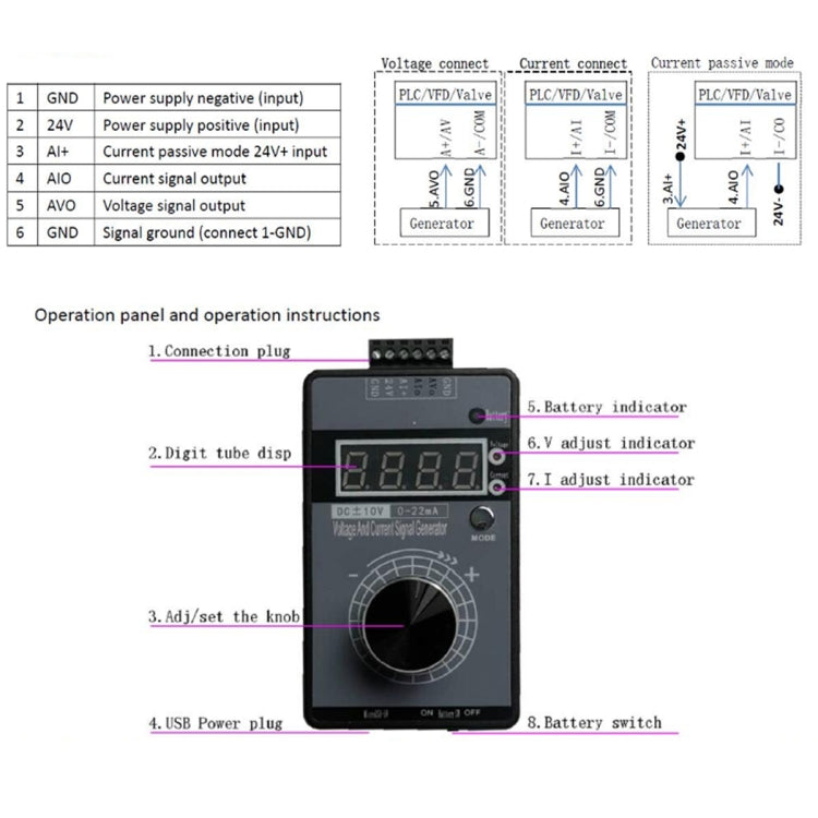 4-20mA 0-10V Generador de señal Simulador de corriente de voltaje ajustable, Without Battery