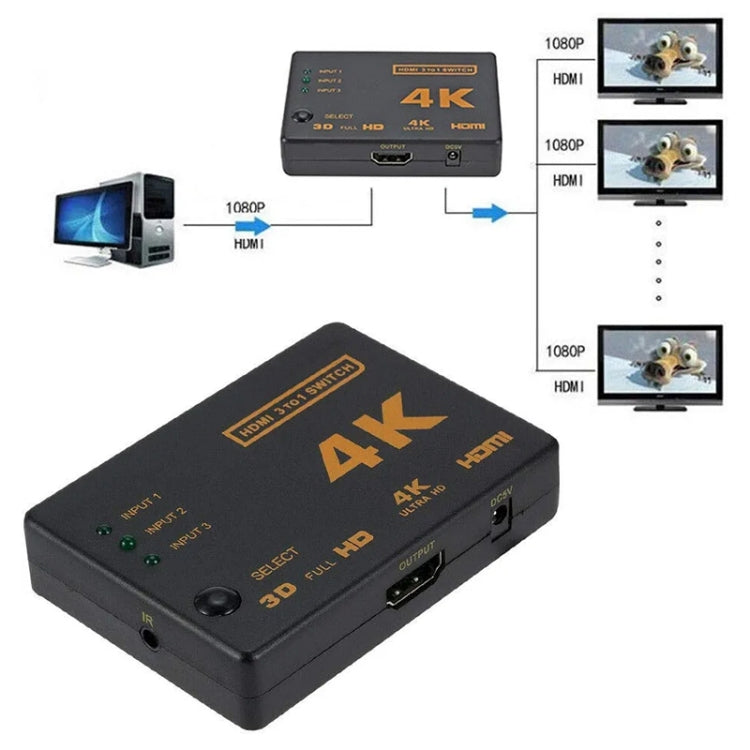 Conmutador HDMI 4K 3 en 1 salida con control remoto, 5 PCS/Set