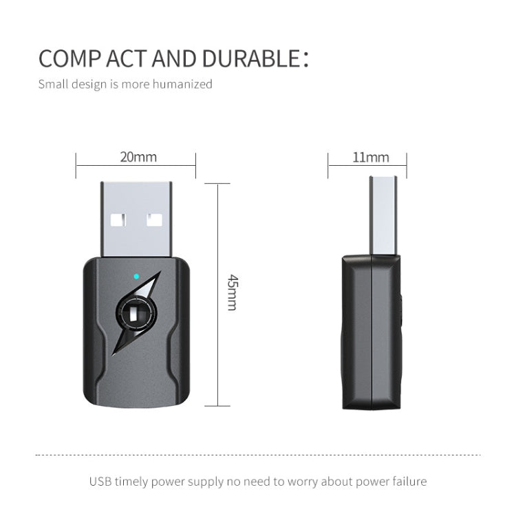 2 PCS 5.0 Transmisor Bluetooth AUX Receptor USB Adaptador de audio de computadora de salida dual, M136
