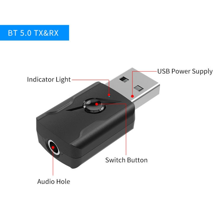 2 PCS 5.0 Transmisor Bluetooth AUX Receptor USB Adaptador de audio de computadora de salida dual, M136
