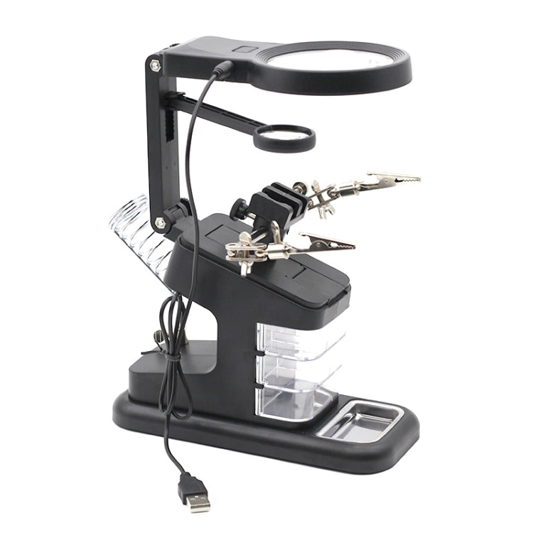 Lupa de inspección de reparación de soldadura de chip multifuncional de escritorio con luz LED, 3-45X Black, 3-45X White