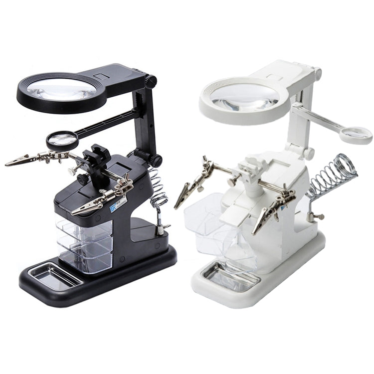 Lupa de inspección de reparación de soldadura de chip multifuncional de escritorio con luz LED, 3-45X Black, 3-45X White