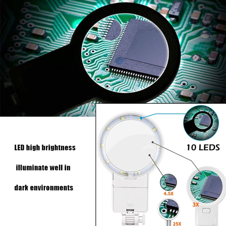 Lupa de inspección de reparación de soldadura de chip multifuncional de escritorio con luz LED, 3-45X Black, 3-45X White
